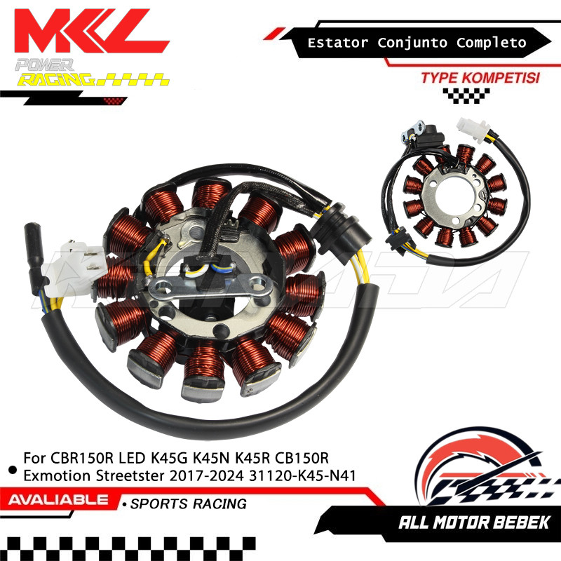Bobina Estator Gerador Magneto Para CBR150R LED K45G/N/R CB150R Streetster 2017-2024 Peça 31120-K45-N41
