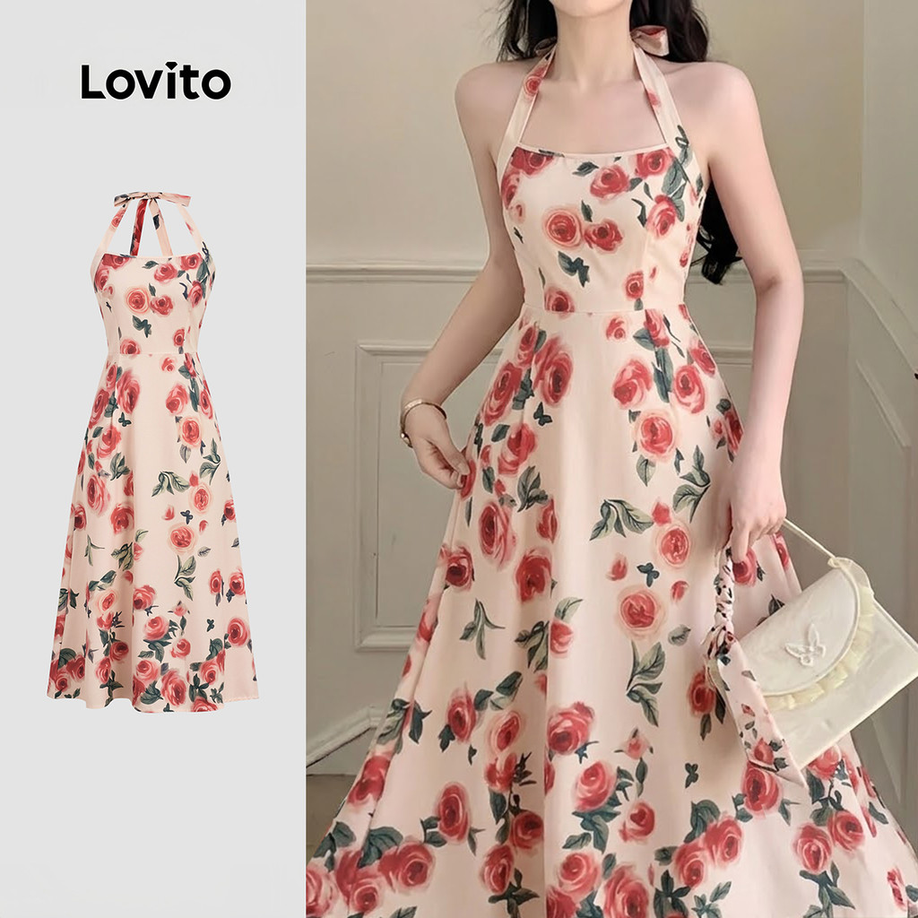 Lovito Vestido Romântico Flores Simples Lazer Primavera/verão para Mulheres LK4ED1099