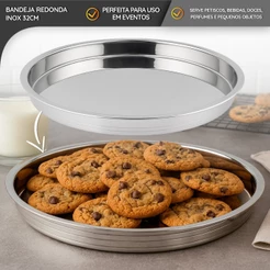 Bandeja Redonda Inox 32 cm Uso Doméstico e Profissional Alta Durabilidade