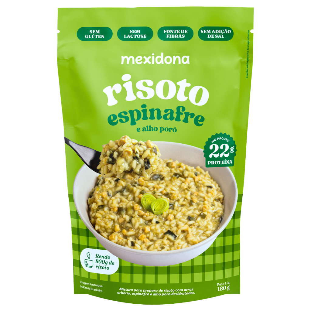 RISOTO PROTEICO DE ESPINAFRE E ALHO PORO 108g - Mexidona