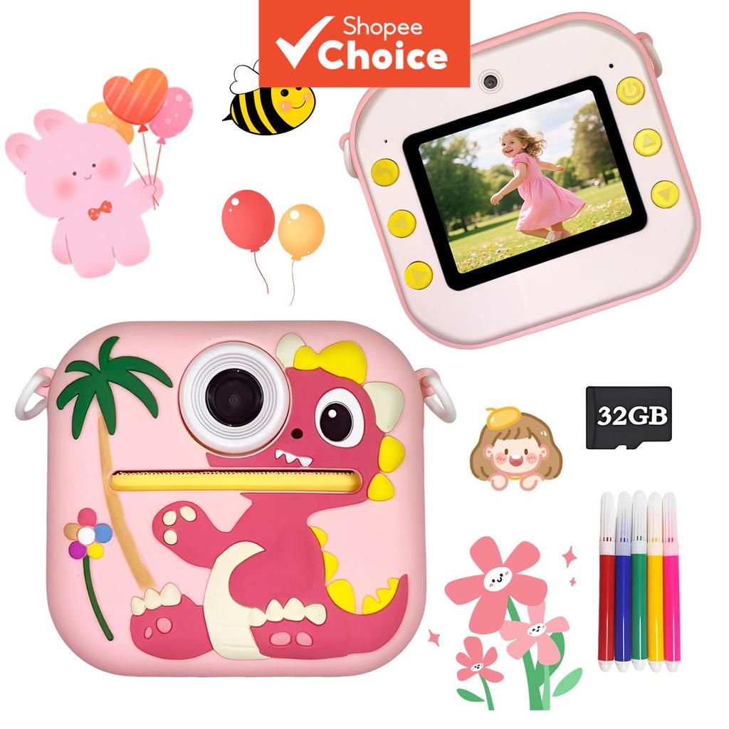 Câmera Mini 1080P, armazenamento de 32GB, câmera de fotos portátil instantânea para crianças, brinquedos para meninas,