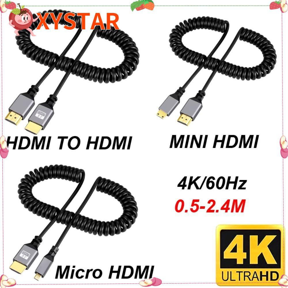 XYSTAR Micro Mini HDMI Para Cabo Espiral , De Mola Flexível 4K 60HZ Compatível Com 0.5-2.4M