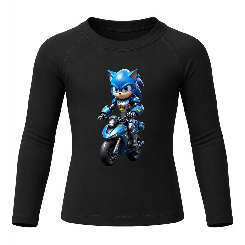 Camiseta Térmica Sonic Com Armadura Motoqueiro Juvenil Infantil Proteção Solar Uv 50+ Estampada Camisa Meninos