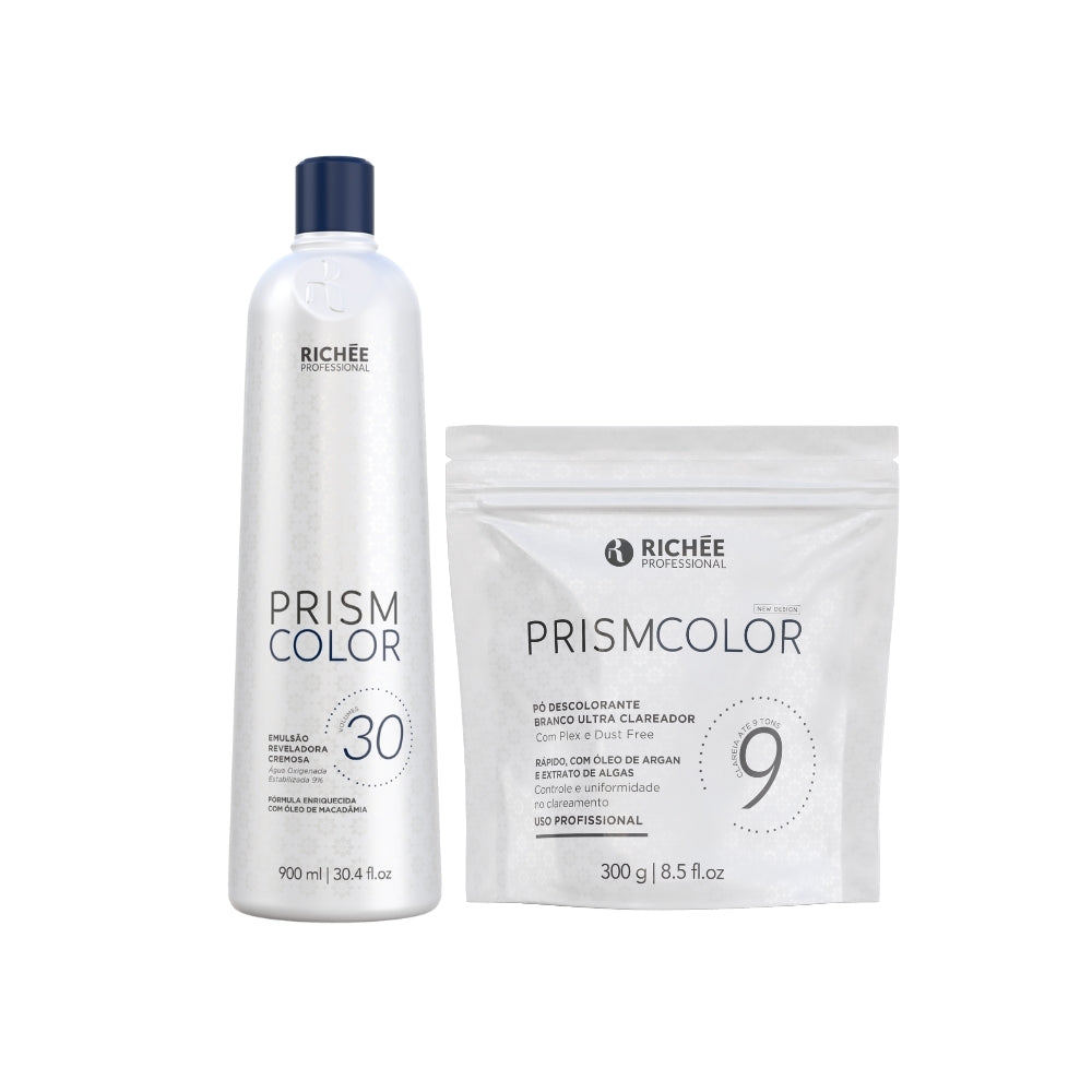 Kit Descoloração Pó Branco e Emulsão 30Vol. 900ml Prismcolor