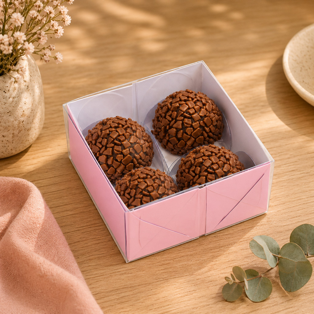 10~50 CAIXA P/ 04 DOCES C/ VISOR ROSA 8X8X4 5745 (IDEIA) CHOCO