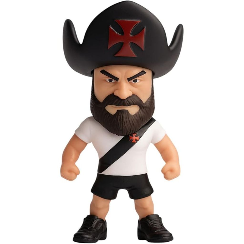 Boneco Mascote Almirante Vasco da Gama Colecionavel 12cm Uniforme Classico com Faixa Diagonal Preta e Chapeu Tricorno
