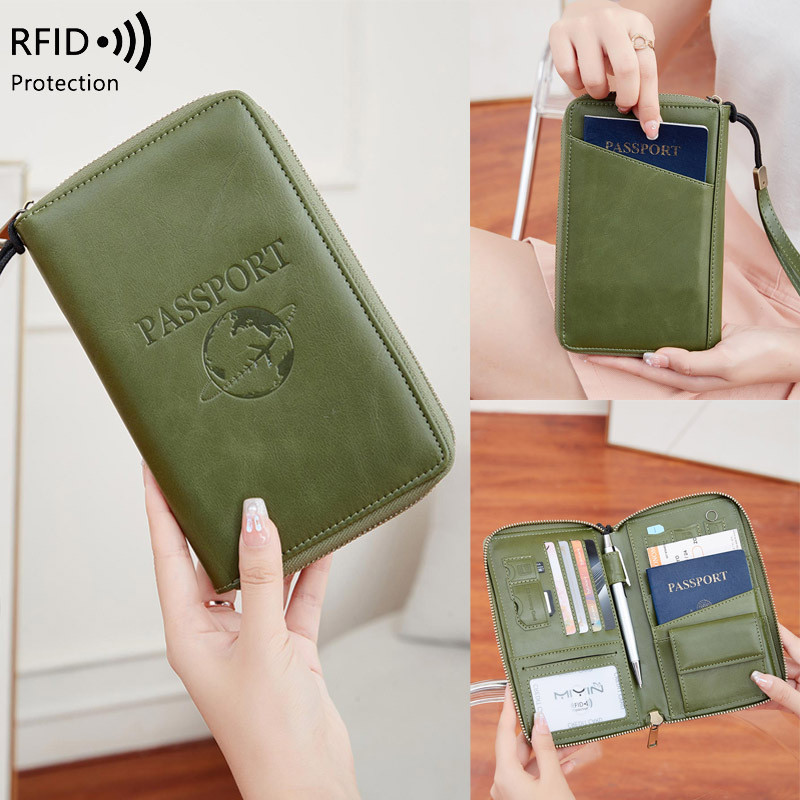 Novo Porta-Passaporte RFID 2024 Multifuncional com Zíper, Carteira para Passaporte, Bolsa para Armazenamento de Document