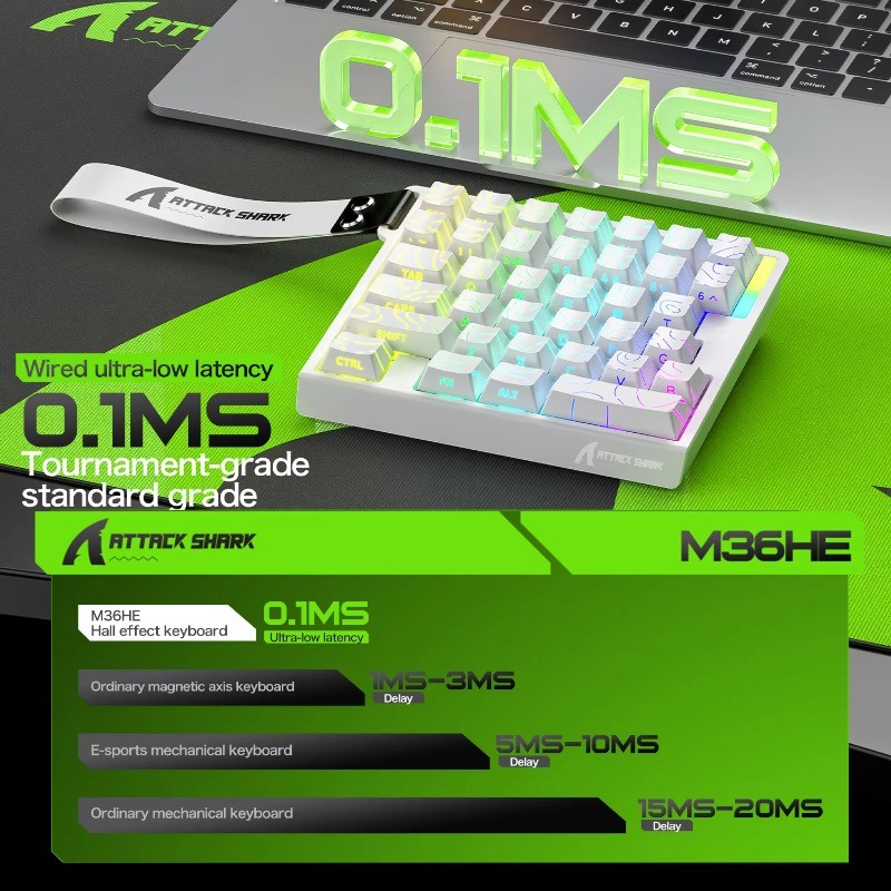 ATTACK SHARK M36 HE Teclado De Interruptor Magnético Com Uma Mão Hot-Swappable 36 Teclas Fio Retroiluminação RGB 8000Hz