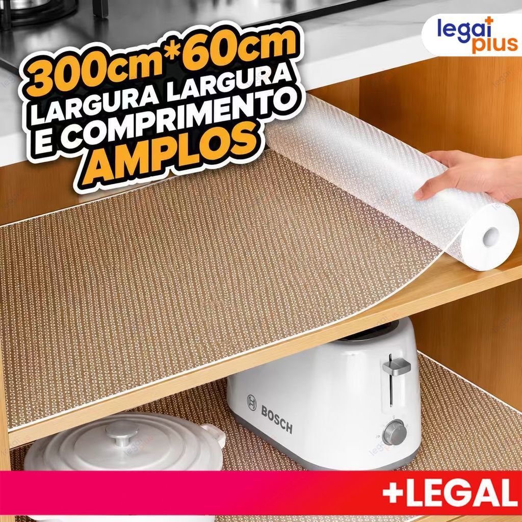Forro Antiderrapante Impermeavel Ecologico e Resistente para Armario Gaveta Geladeira Guarda Roupas Transparente