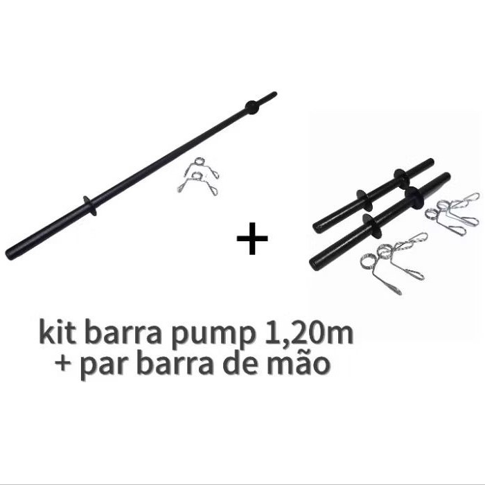 Kit Completo Body Pump Barra Reta 1,20m + Par Halteres 40cm com Presilhas Academia Musculação Fitness
