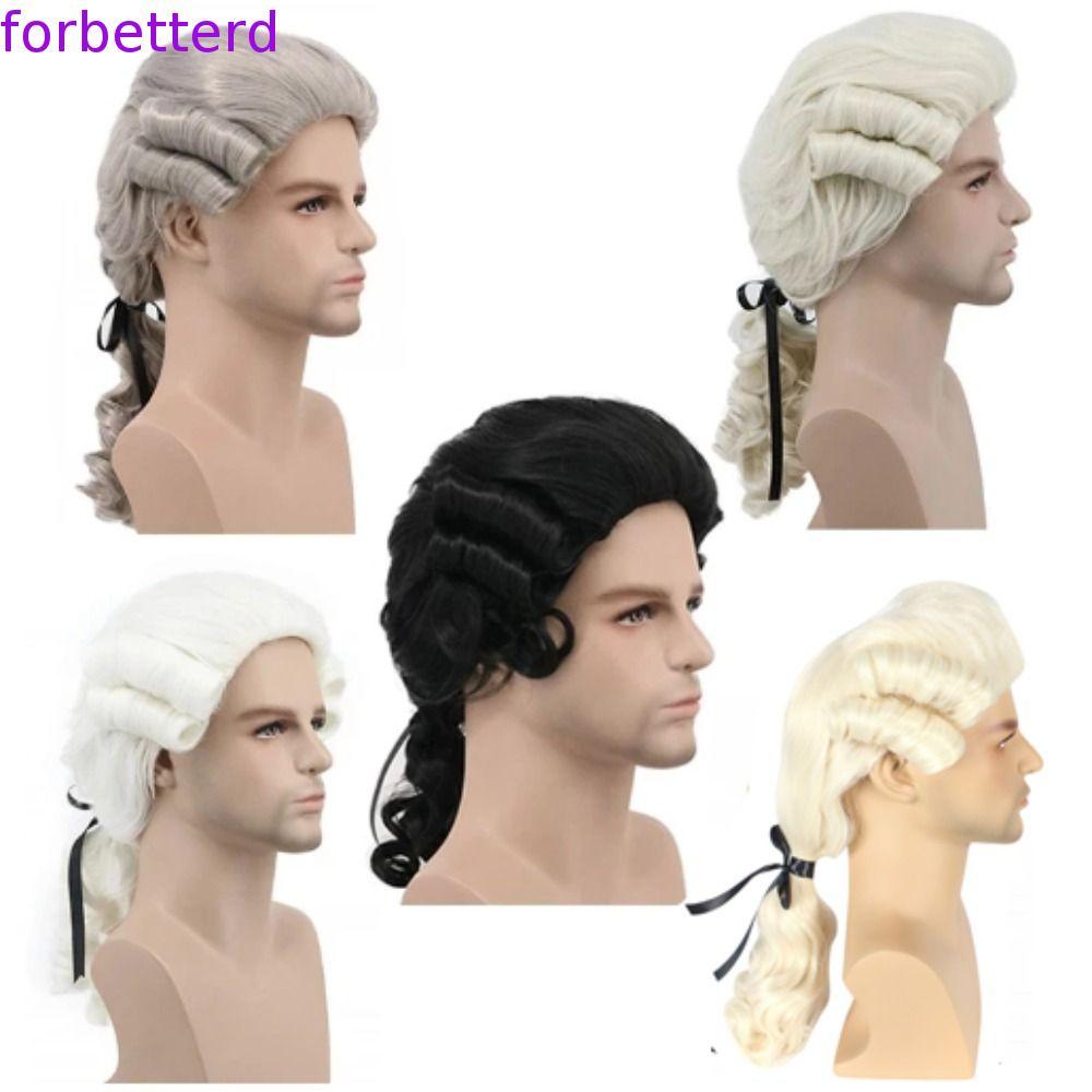 FORBETTERD Barroco Cosplay Peruca Encaracolada , Histórico Deluxe Advogado Juiz , Halloween Cinza Masculino Traje Peruca