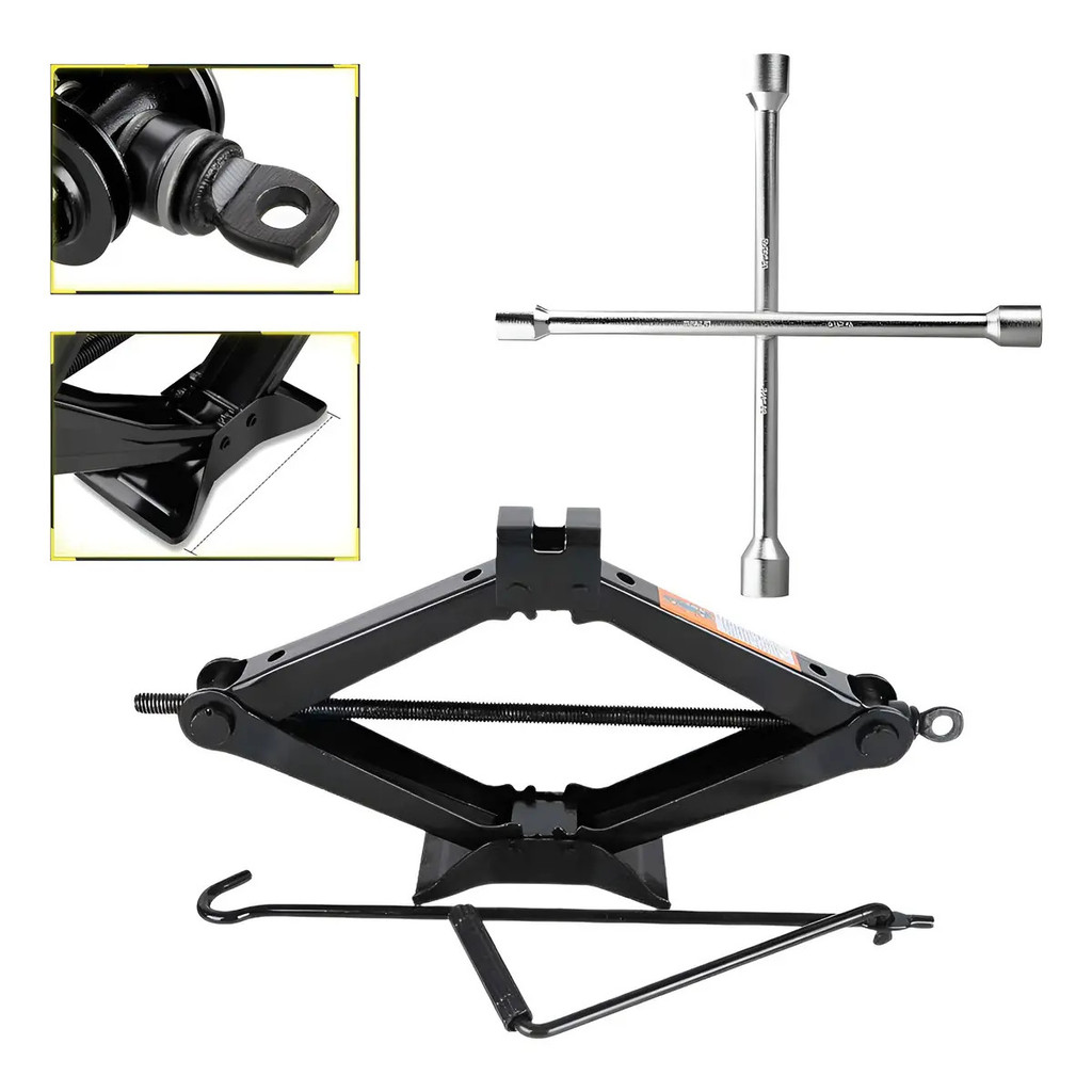 Kit Emergencial Carro Chave De Roda Cruz Macaco Tipo Sanfona