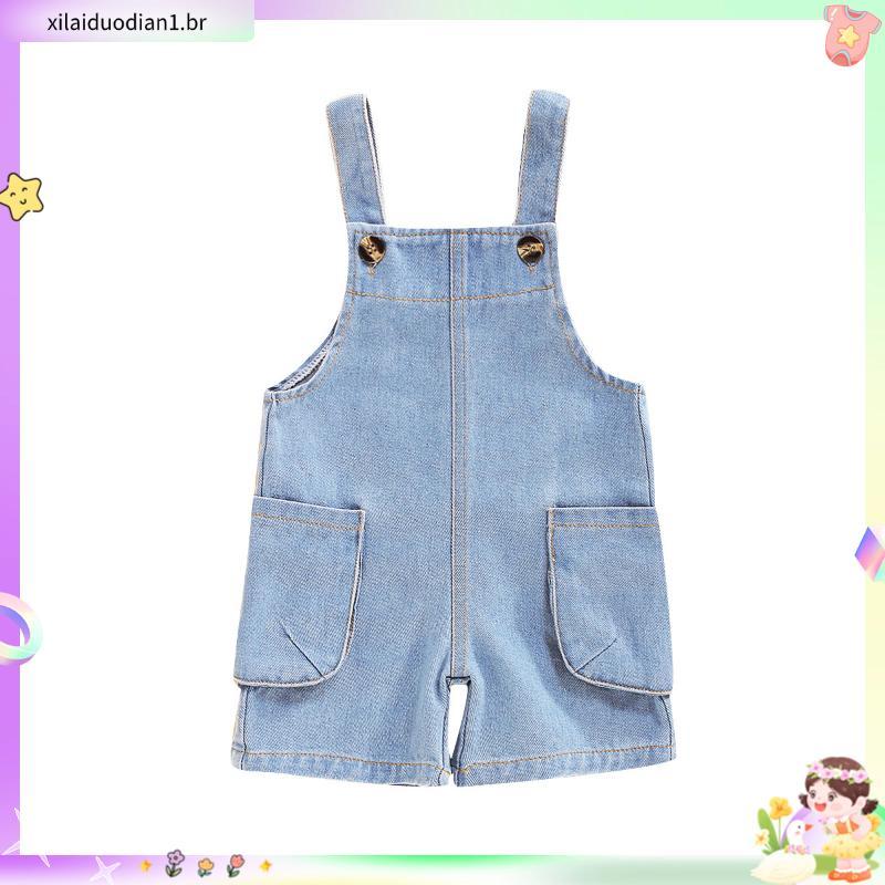 1-4 Anos Unissex Infantil Menino & Menina Denim Sobretudo , Calções Jeans Cor Sólida Macacão , Todas As Calças De Babet