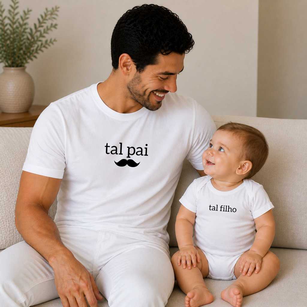 Kit Camiseta Frase Tal Pai Tal Filho 100% Algodão Tal Pai Tal Filho Bigode DDP Estampa Preta