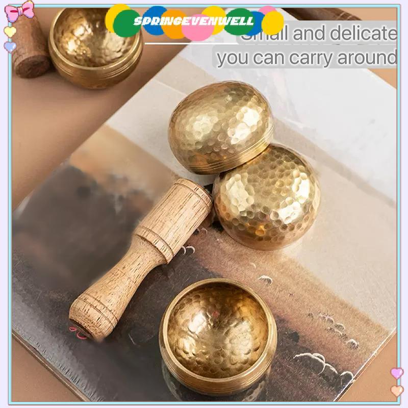 [springevenwell] Mini Tigela De Canto Tibetana Feita À Mão Em Latão Meditação Para Ioga Cura Sonora Alívio Do Estresse I