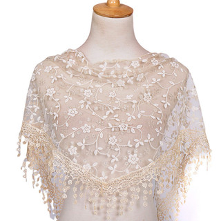 DRM Xale Triangular Elegante de Renda Bordada Floral com Franjas – Xale Vazado e Respirável para Dama de Honra J9QI