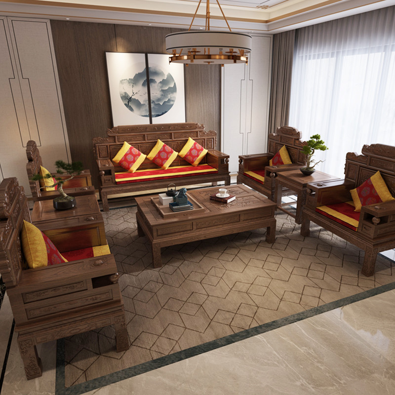 Novo estilo chinês sofá de madeira maciça velho Elm jacarandá conjunto completo antigo móveis mogno Ming Qing clássico s