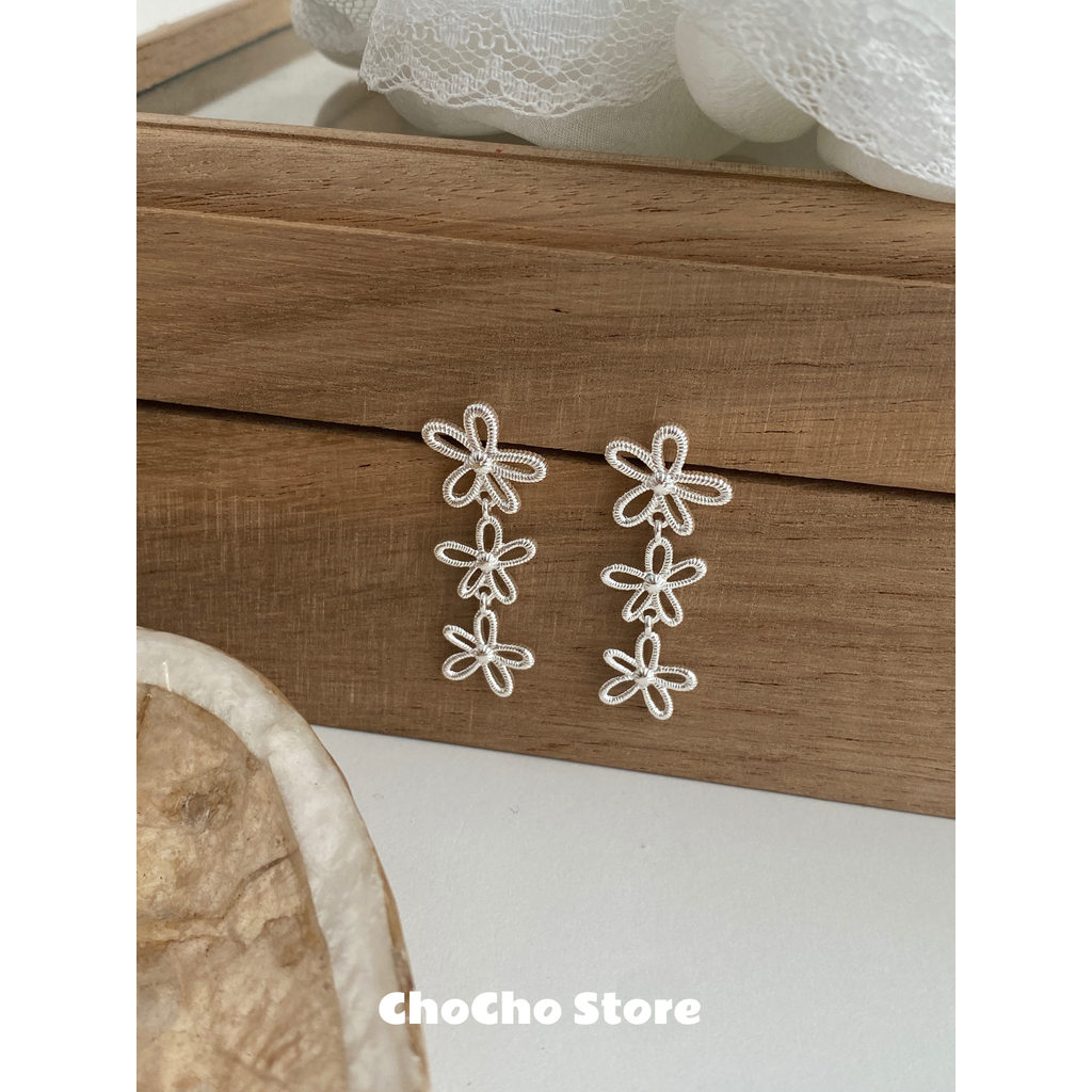 brinco de pressao feminino brinco de pressão Chochocho/estilo coreano nicho prata oco flor brincos simples primavera ve