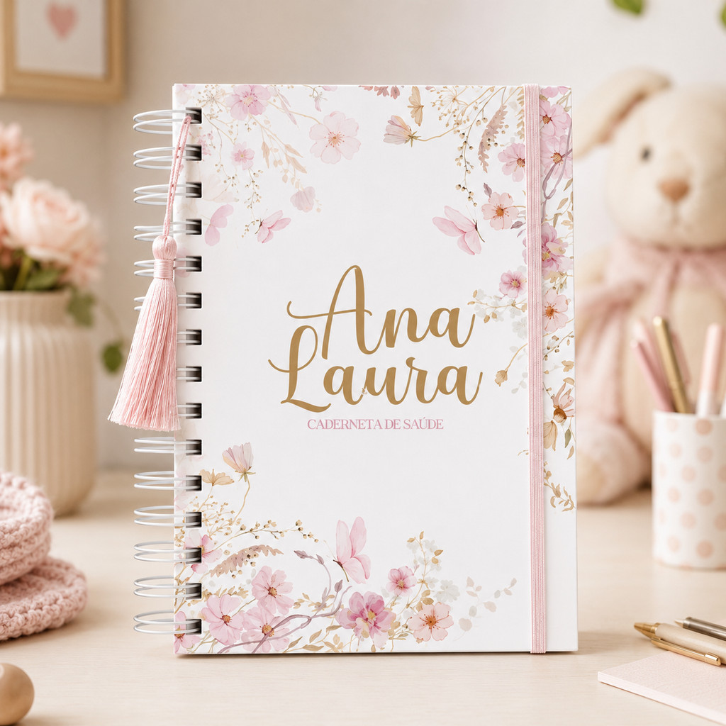Caderneta de Saúde Bebê Personalizada Floral Cerejeira Rosa Presente Maternidade