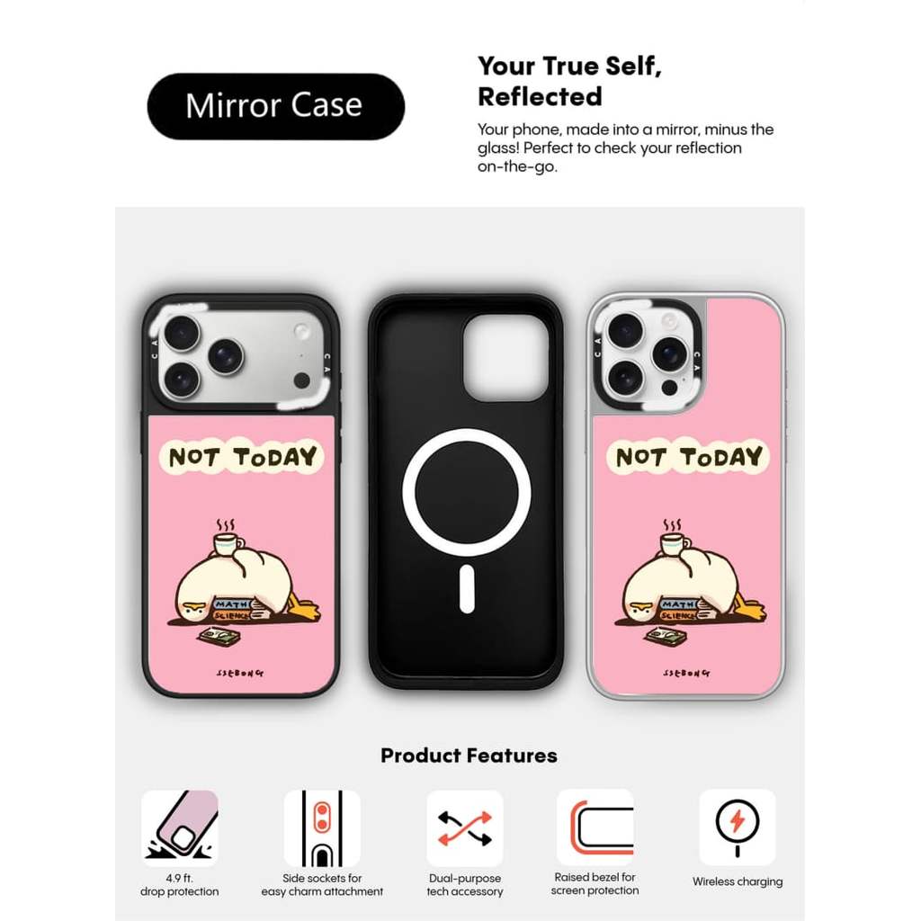 CASECASE X Not Today Capa Preta E Espelhada Prateada Com Sucção Magnética Para IPhone 17 Air 16 15 14 13 12 Pro Max Plus
