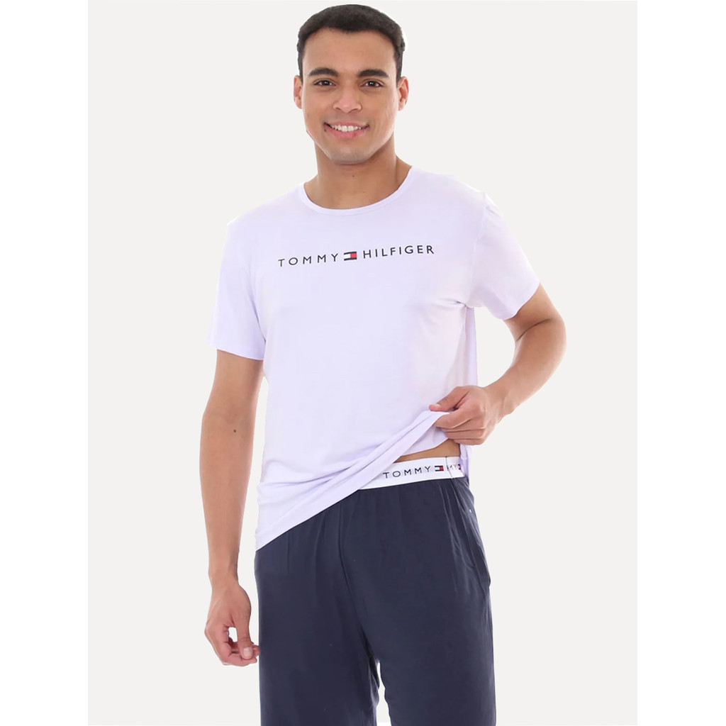 Pijama Tommy Hilfiger Masculino Manga Curta Short Essentials Set Branco/Marinho