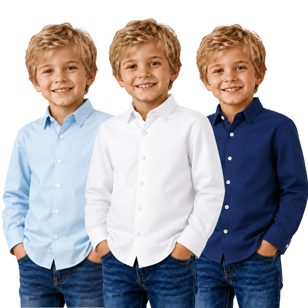Camisa Social Infantil Manga Longa Menino Juvenil Masculino Básica Lisa Slim Com Botão TAM 04 Ao 14