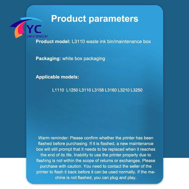 YCBR Caixa Coletora De Tinta Residual Para Epson L1250 L3110 L3158 L3160 L3210 L3250 L1110 De Manutenção De Impressora E