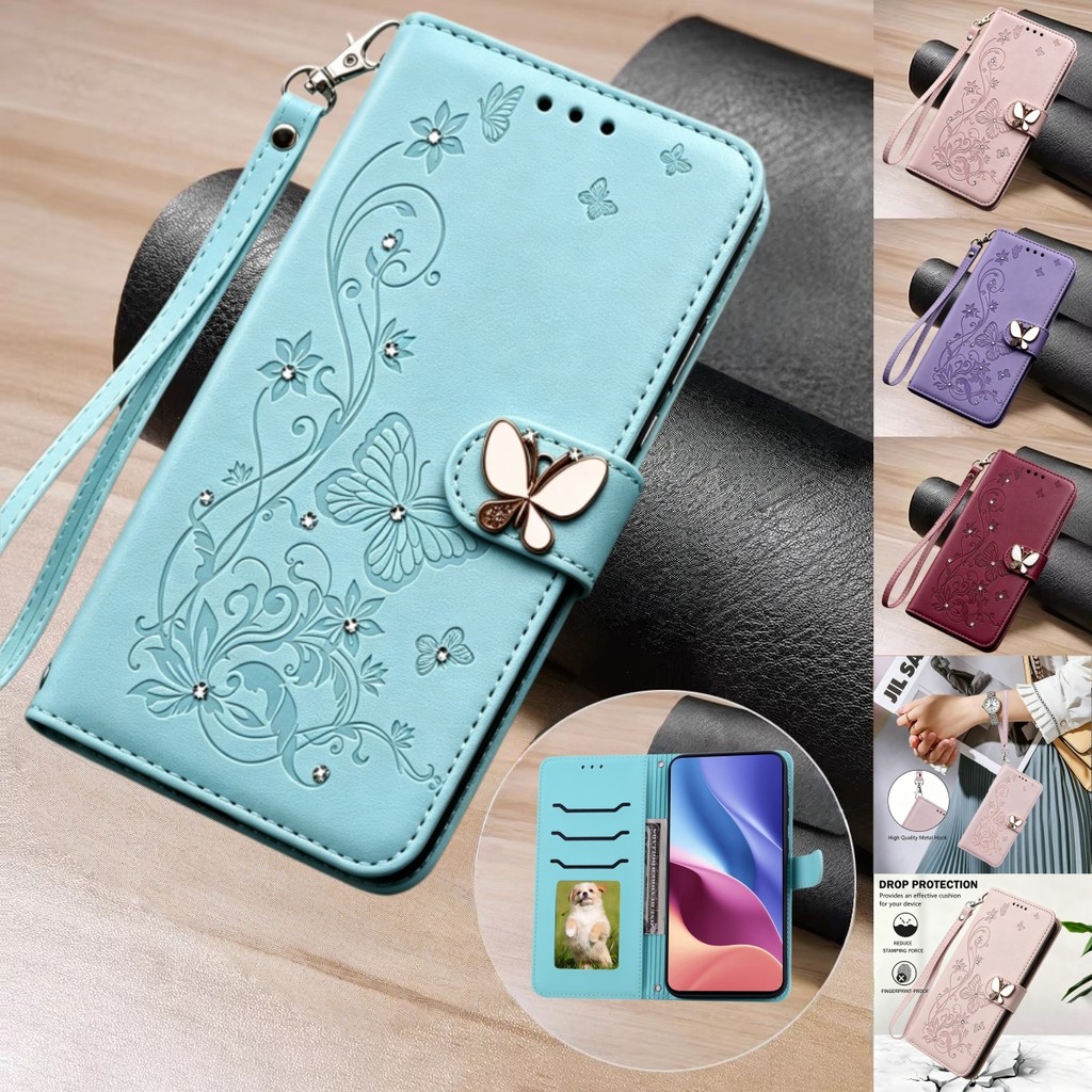 Capa Magnética Flip Brilhante Borboleta De Couro Para Samsung Galaxy A08 A18 A07 A17 A27 A37 A57 A06 A16 A26 A36 A56 A15