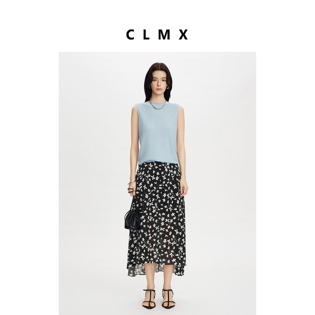 CLMX Saia Elegante 100% Tecido Viscose Saia Floral Leve Feminina
