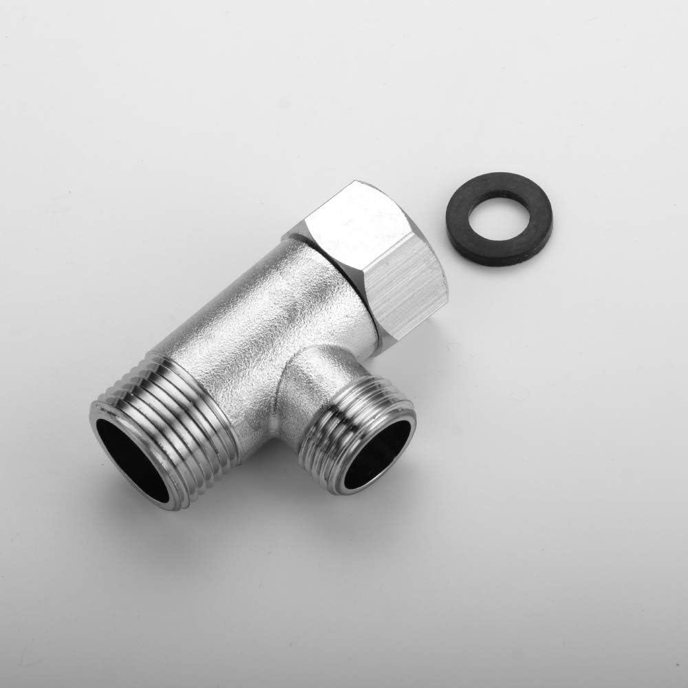 Conector de Bidê, Adaptador em T de Latão Sólido, Conector em T de 3 vias para Bidê Manual 7/8" e G 1/2 Polido, Válvula