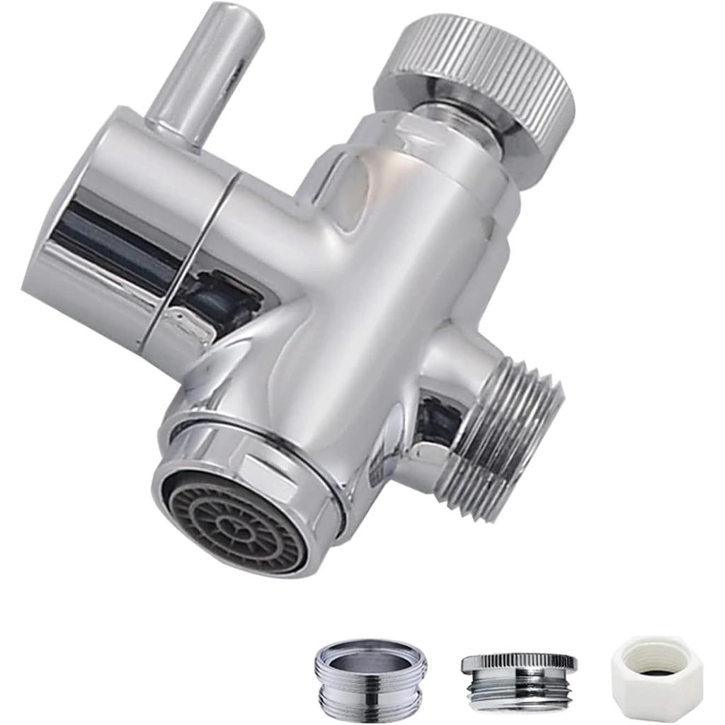Válvula Diverter de Latão com Arejador, Divisor de 3 Vias com Adaptador de Rosca Macho, Adaptador de Torneira Giratório