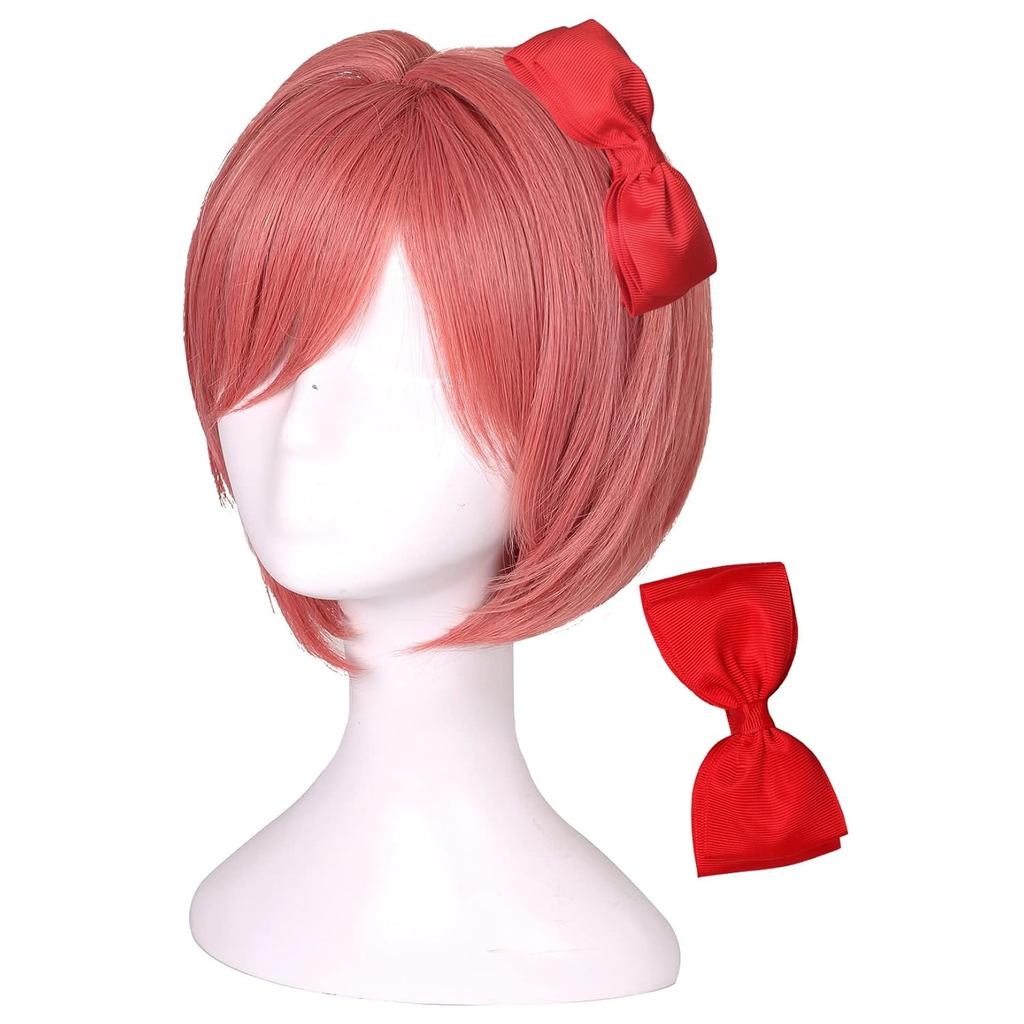 Peruca ColorGround com Laço Curta em Cor Coral para Cosplay para Meninas e Mulheres