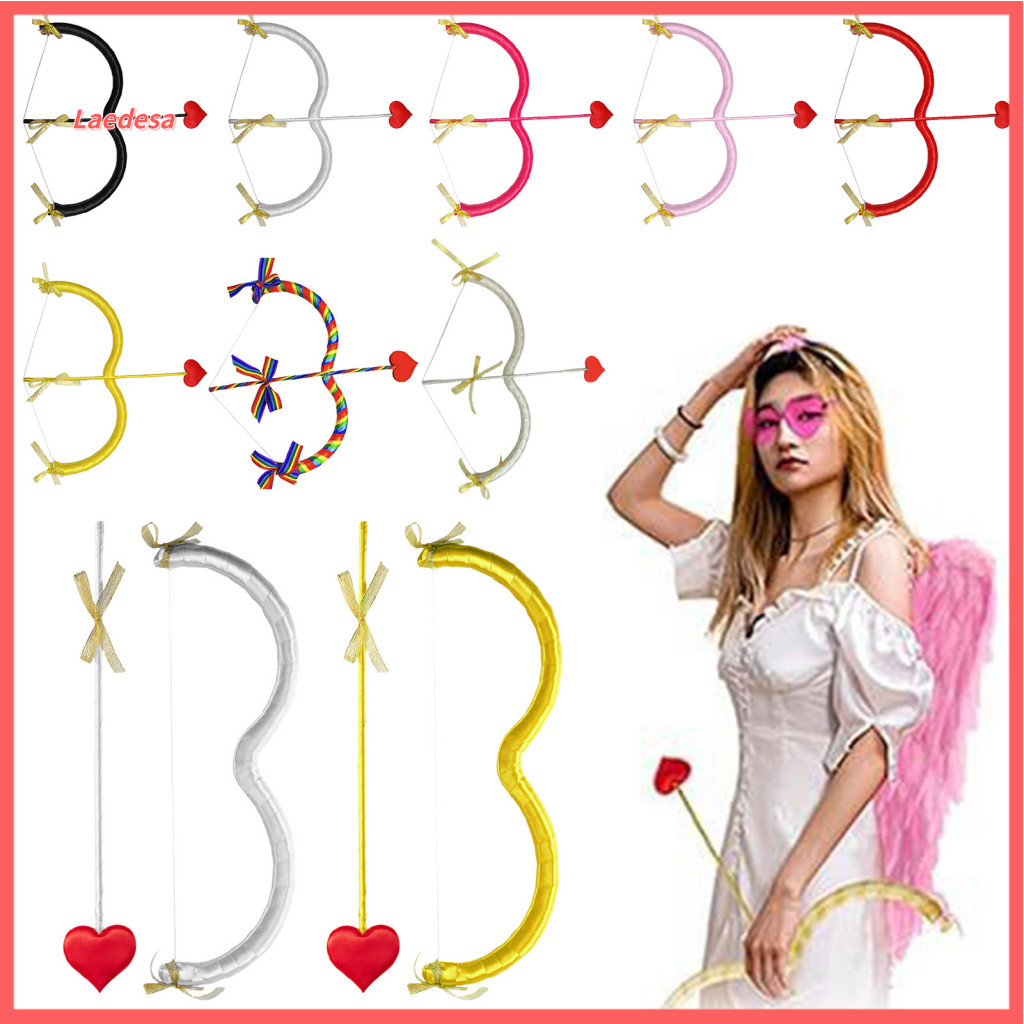 Holiday Party Decoration Props Cupid Bow and Arrow Set Heart Shape Prop for Valentine’s Day Photo Shoot Stage Performa