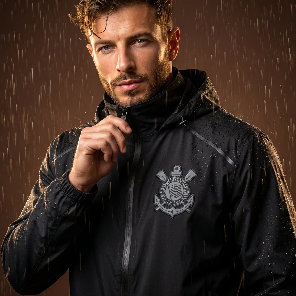 Jaqueta Corta Vento Corinthians All Black Bordado Masculina