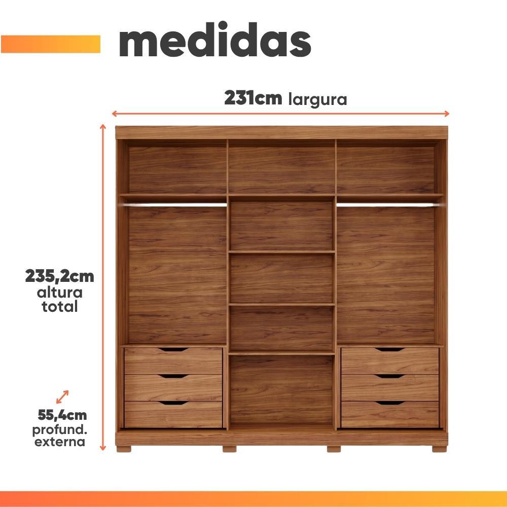 Guarda Roupas Casal 3 Portas de Correr Frisado com Espelho 6 Gavetas 100% MDF Lia — imagem 2 de 2