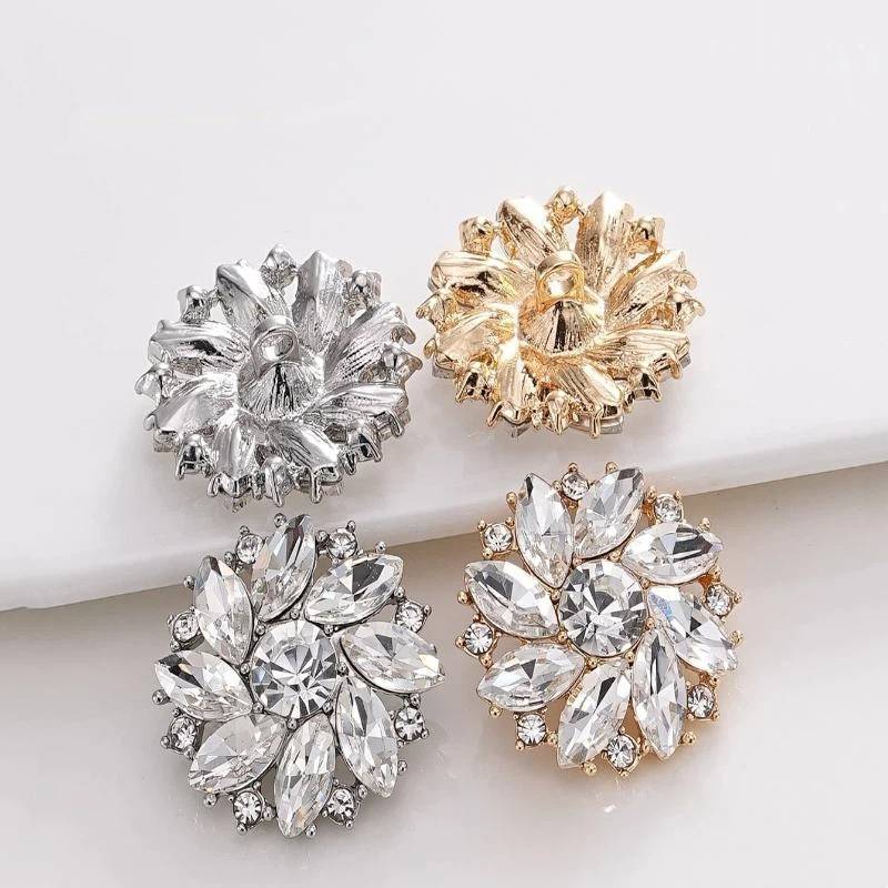 [SMY] 2/4 Unidades Botão De Metal Em Forma De Flor De Strass Brilhante Adequado Para Botões Decorativos Roupas BR — imagem 2 de 2
