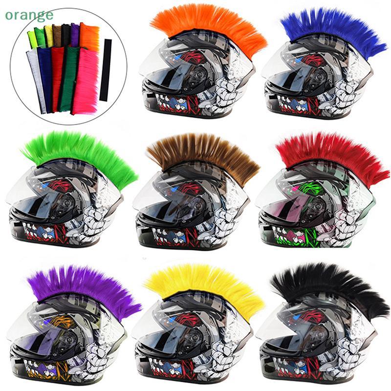 [Laranja] Punk Mohawk Perucas Sintéticas Coloridas Decorações De Capacete Para Motocicleta Acessórios De Bicicleta Cabel