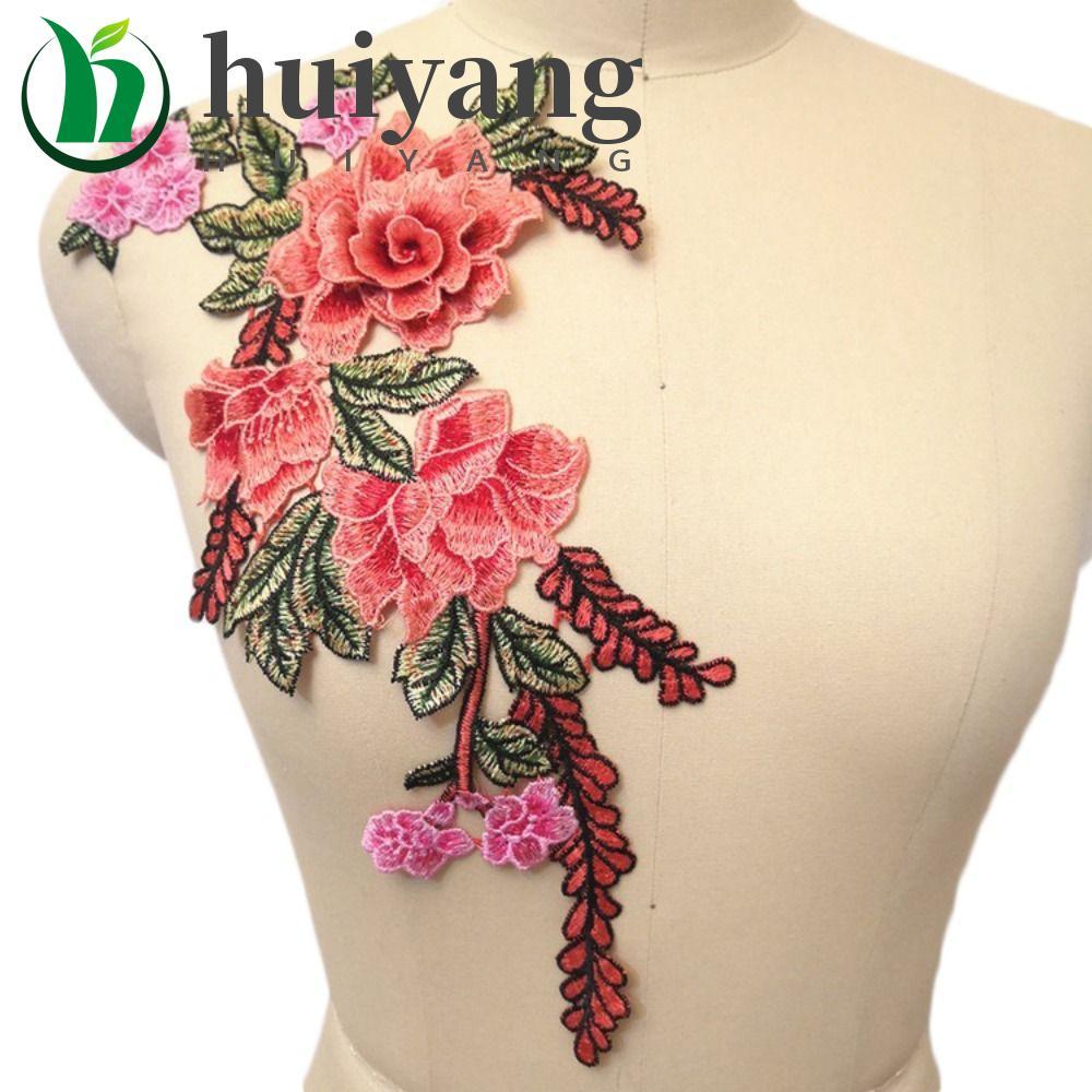 HUIYANG Patch DIY Artístico Emblema Vestuário Costura Peônia Flor Cheongsam Bordado