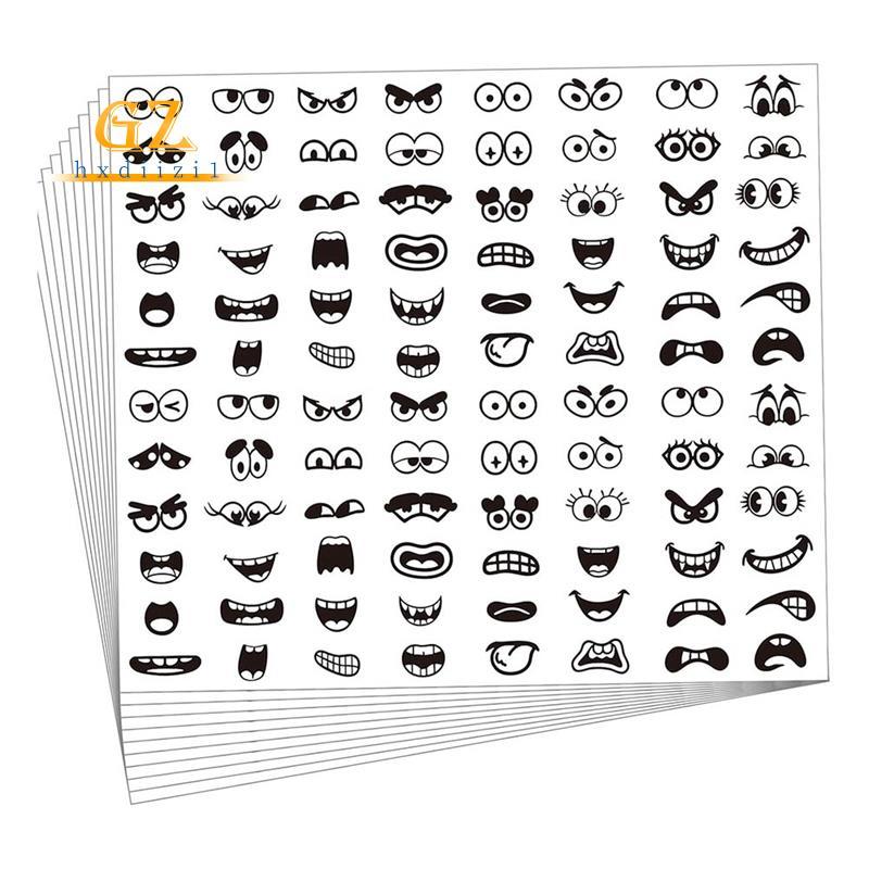 [gzhxdiizi1] Adesivos De Boca De Olho Preto 960 Unidades , 48 Design De Expressão De Rosto De Desenho Animado Para Copo