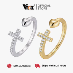Anel De Banda Aberta De Coração Cruzado CZ Dourado Vnox , Empilhável Ajustável Hipoalergênico , Acessórios À Prova D'águ