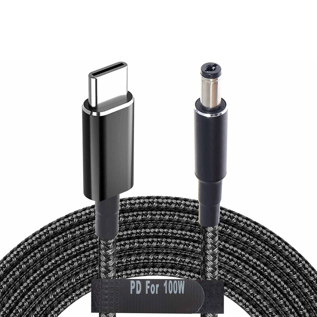 Cabo Adaptador USB C Para 5.5 Mm Trançado 19V 20V 100W Power Bank Bateria Fonte De Carregamento
