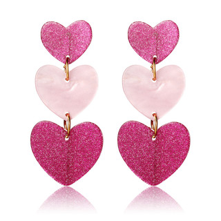 Brincos de amor rosa rosa amor três camadas em forma de coração brincos de coração acrílico dopamina brincos femininos