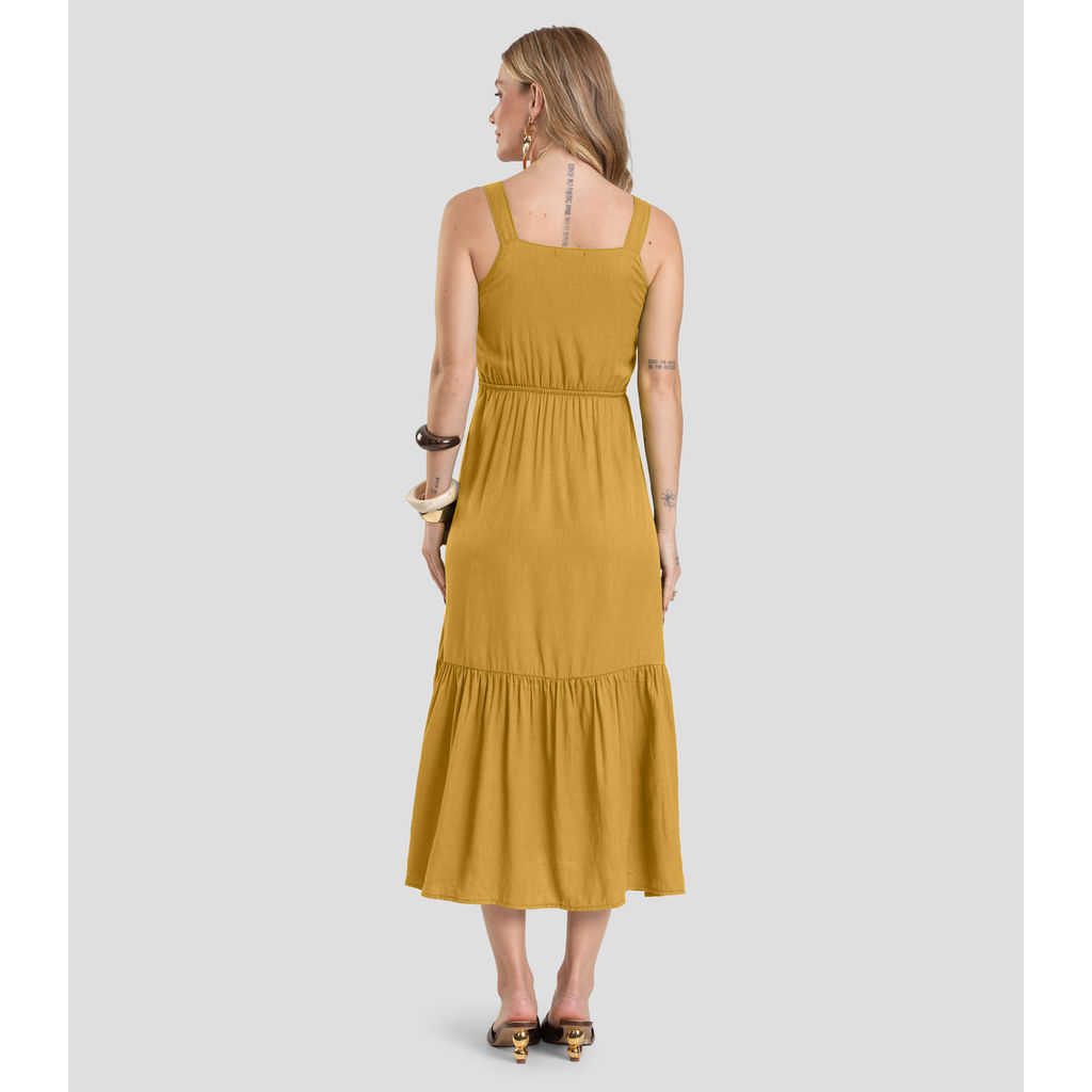 Vestido Midi em Viscose Rajada Dianna Amarelo