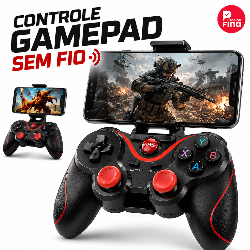 Controle Sem Fio Bluetooth Com Suporte Para Celular E Tablet Android Ipad Cabo USB Incluso