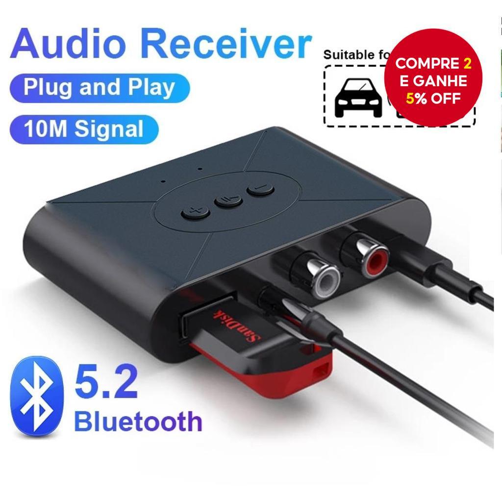 Adaptador de áudio Bluetooth 5.0 com receptor NFC, 3,5 mm, RCA, USB, estéreo e microfone para kit de carro e