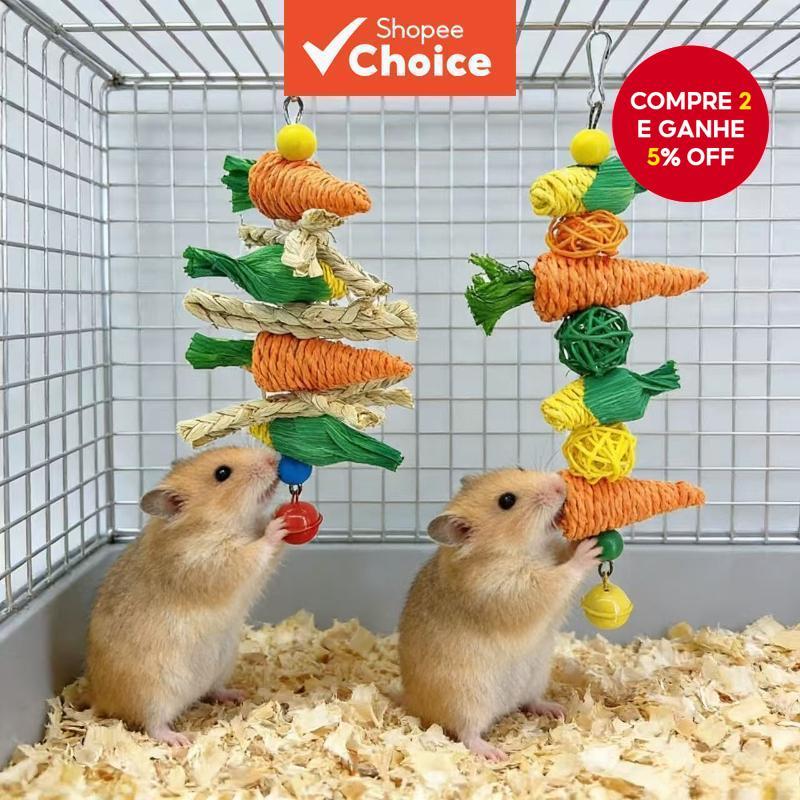 Brinquedo de Mastigar para Roedor Pequeno, Cenoura e Milho de Palha Trançada à Mão para Hamster e Coelho, Acessório