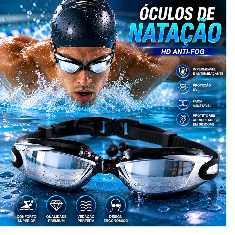 Óculos De Natação Profissional Com Protetor De Ouvido Piscina Praia Anti-Embaçamento Original