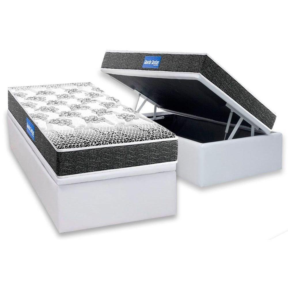 Conjunto Box Baú Solteiro: Colchão Espuma Probel D20 Guarda Costas Resistente Black + Base CRC Courano White(88x188)