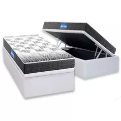 Conjunto Box Baú Solteiro: Colchão Espuma Probel D20 Guarda Costas Resistente Black + Base CRC Courano White(88x188)