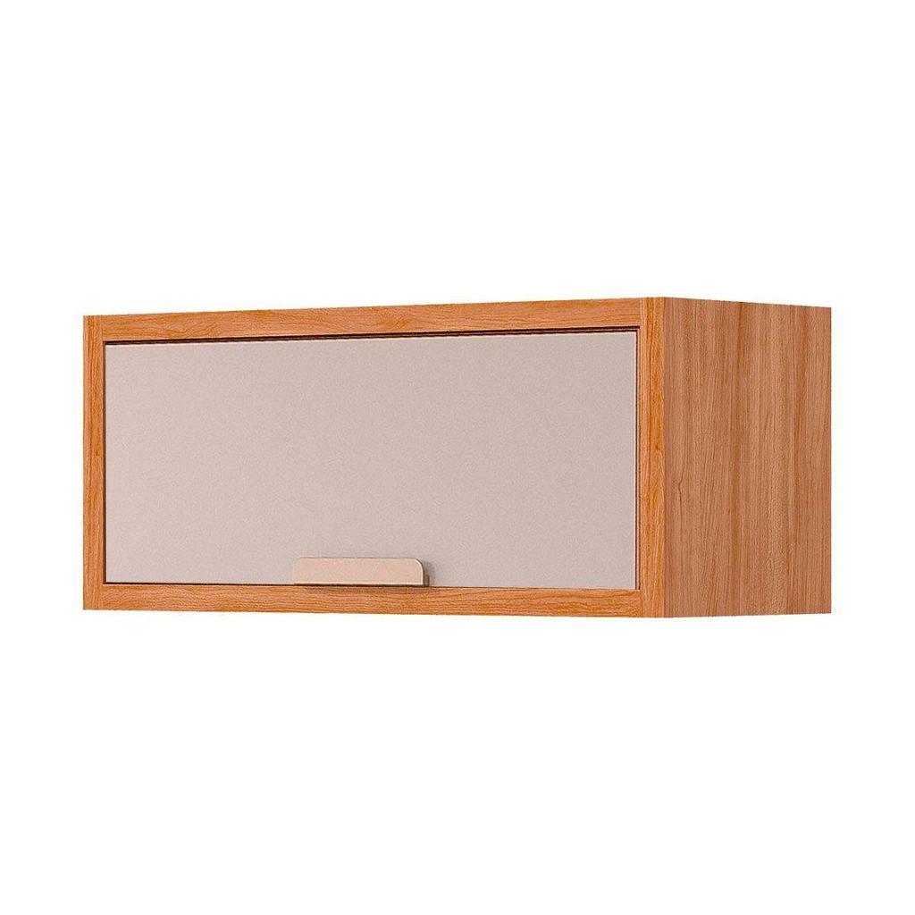 Armário Aéreo p/ Cozinha Eloise Geladeira c/ 1 Porta Basculante Riscada 80 cm Cinamomo/Off Branco - MGM